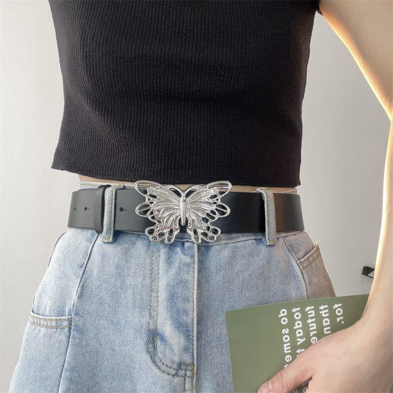 Metal Contemporary Hollow Butterfly Buckle Waist Belt Perfect For Fashionable Denim Skirts And Casual Jeans Available In Black