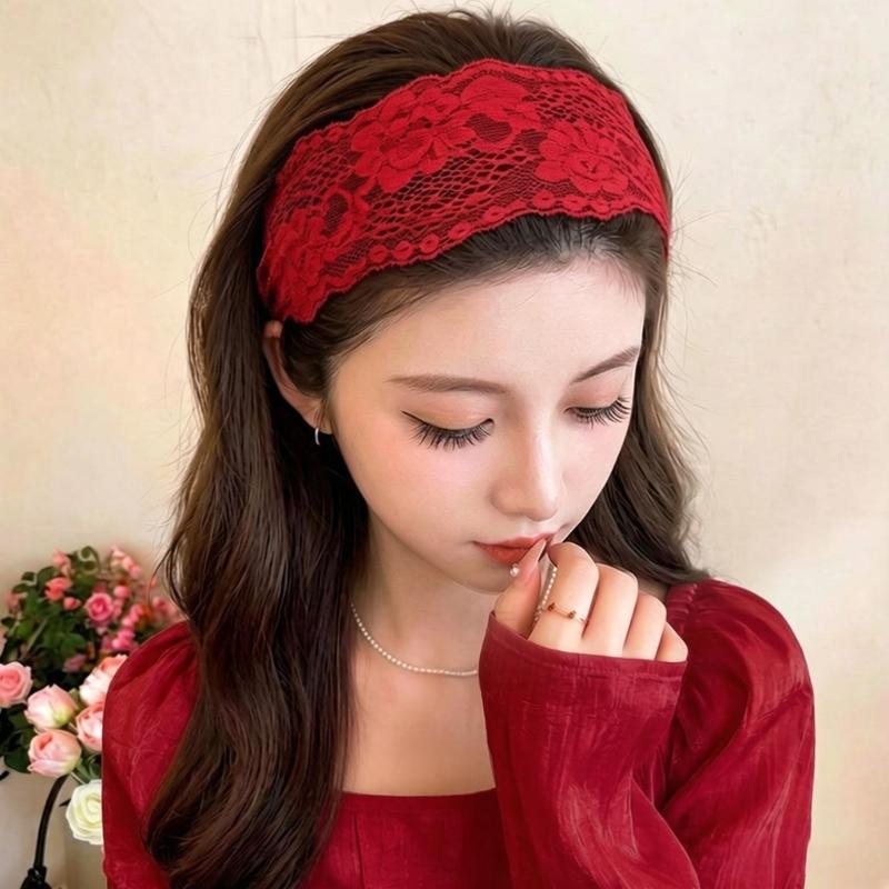 Lace Hair Band for Women, Wide Flower Headband, Elastic Hairwrap for Daily Grooming, Makeup Prep, Casual Wear, and Daily Styling