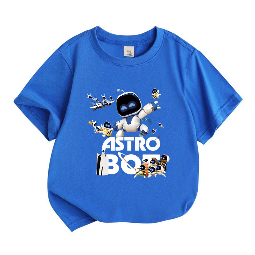 Kids Boys Girls Casual Astro Graphic T Shirt 100% Cotton Short Sleeve Crew Neck Tee Tops Cute Space Robot Pattern Summer Daily Wear for Children