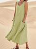 Wish2025 Summer Women's Sleeveless Cotton Linen Dress - European & American Style with Pockets