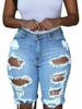 European & American Style High-Waisted Ripped Denim Shorts for Women