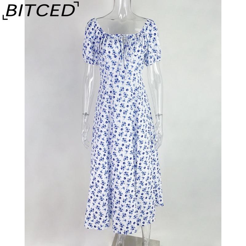 BITCED Women's Dress: Elegant Floral Print Split-Hem Fashionable Resort Strapless Dress