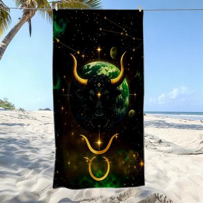 1Pc Taurus Zodiac Beach Towel Constellation Print Cosmic Bull Design Quick Dry Soft Microfiber Bath Towel For Astrology Fans