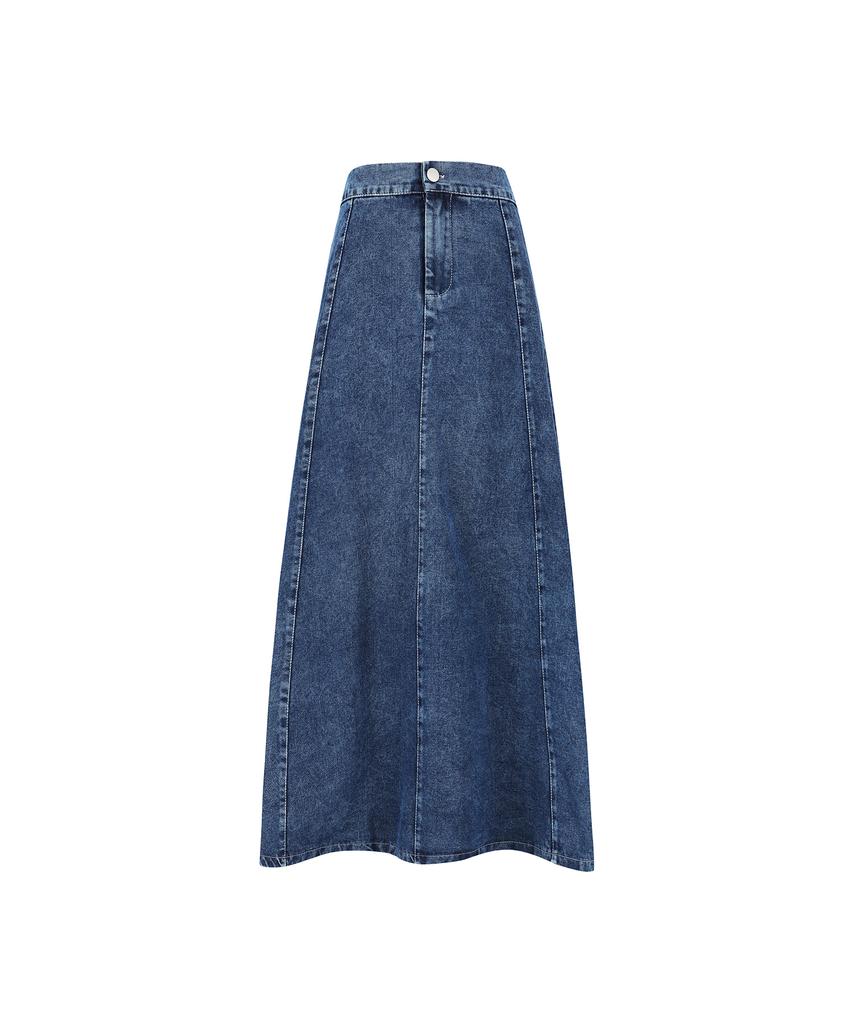 VISITINNEWYORK Half-Banding Long Denim Flare Skirt (Vb4Dsf1)