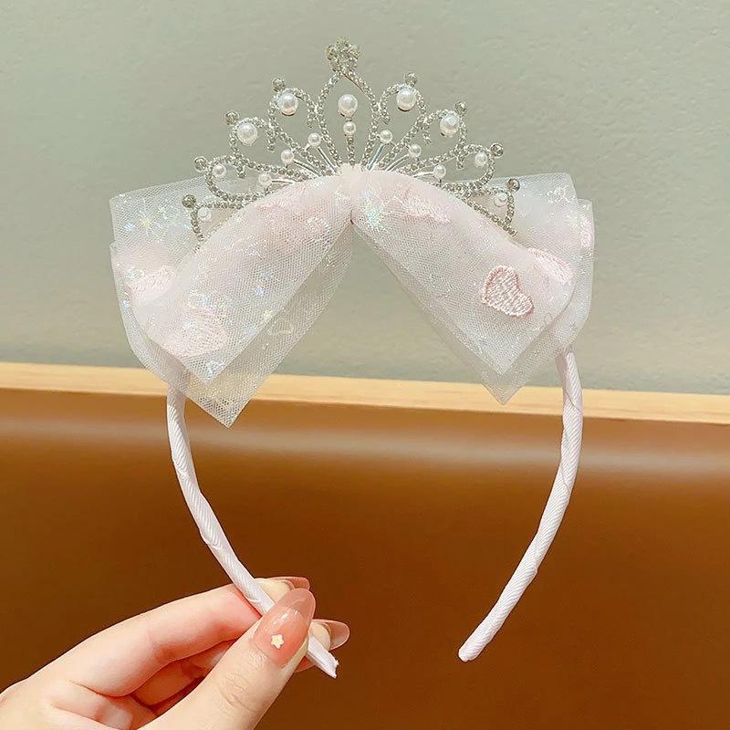 1Pcs Bow Pearl Sweet Hair Band Birthday Party Costume Props Hair Accessories Children Princess Crown Headband Girls Hair Hoop