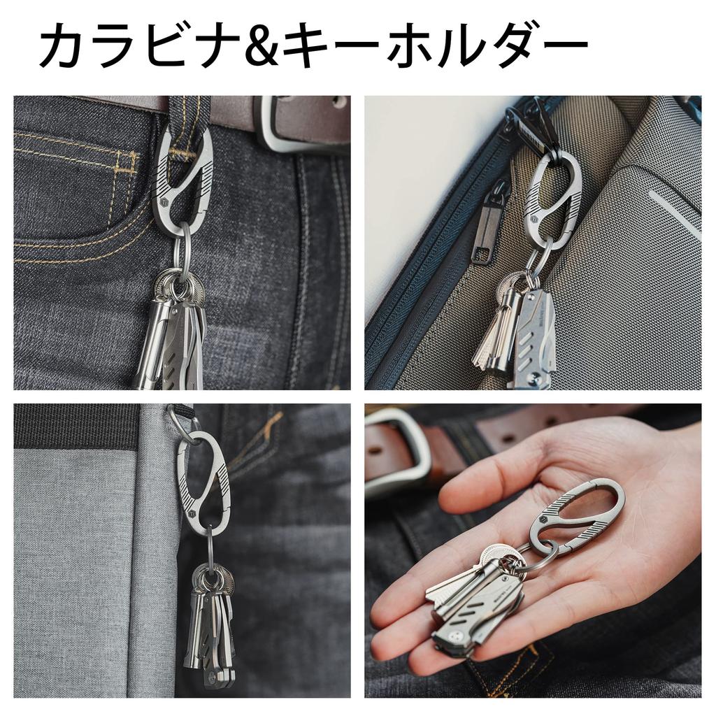 KeyUnity Carabiner Keychain Titanium KM08 S-shaped Carabiner Silver Double End
