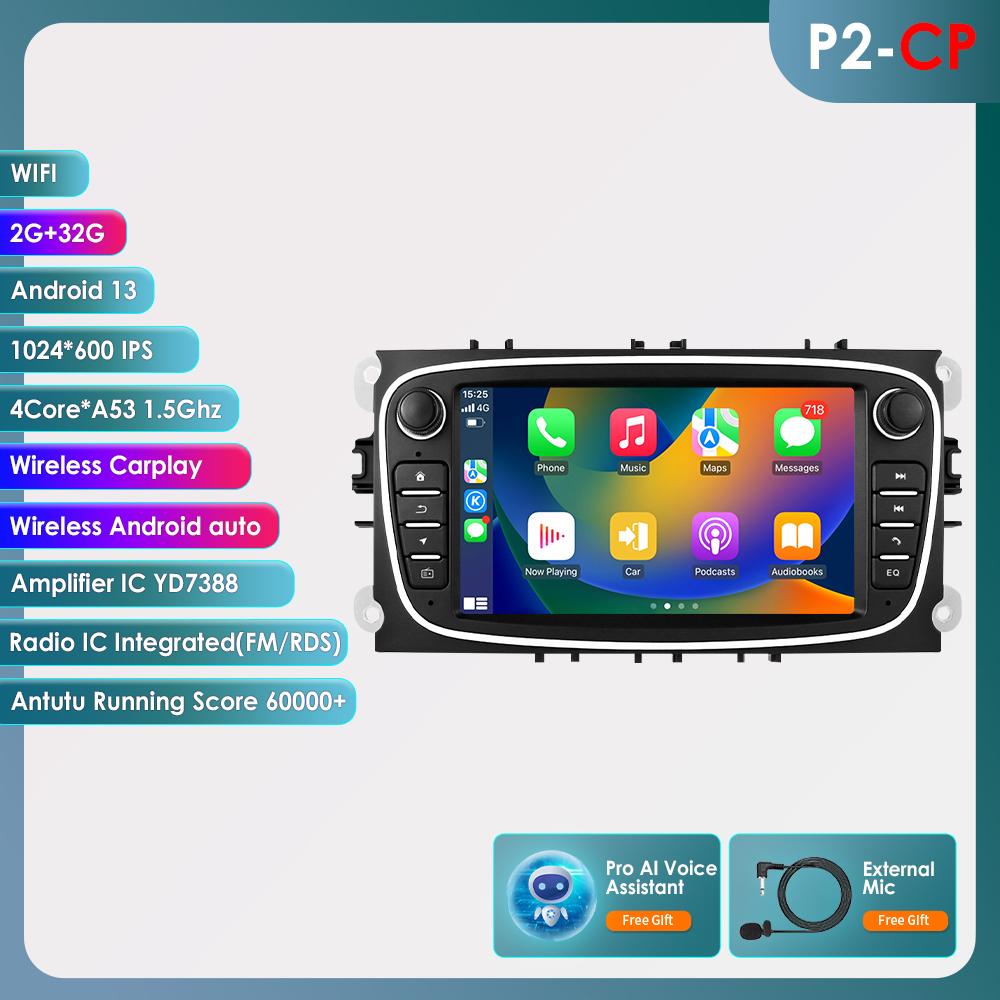 Hizpo For Ford/Focus/S-Max/Mondeo 9/GalaxyC-Max Car Radio Multimedia Video Player Navigation GPS Intelligent  Android 13 NO DVD 2din 2 Din 2.5D USB