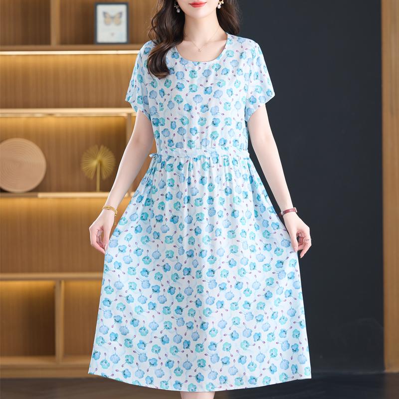 Summer Women's Elegant Dresses Plus Size Short Sleeve Casual Long Dress Vintage Clothes