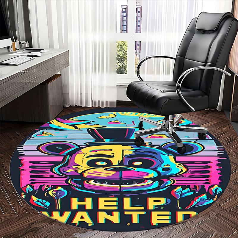 Freddy Fazbear, Hilfe Gesucht Schild Stuhlmatte Runde Teppichboden Büroteppich, Rutschfest, Geeignet für Wohnzimmer, Schlafzimmer Dekor.1205605a