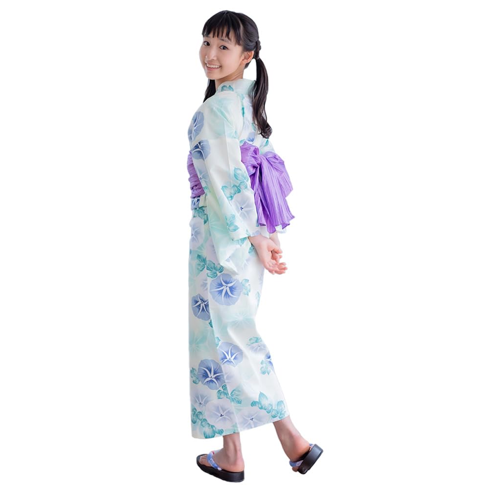 Kimono Cafe Yukata and Obi Set for Junior and Senior Features a Floral Pattern of Morning and Available In and and Morning Glory Girls' (2 Pieces)
