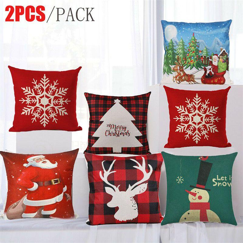 Stylish Snowman And Santa Christmas Pillow Covers For Couch Sofa Festival Decor