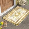 Gold White Greek Key Scroll Print Carpet Plush Flannel Rug Entryway Living Room Home Decor Area Rug Non Slip Floor Mat