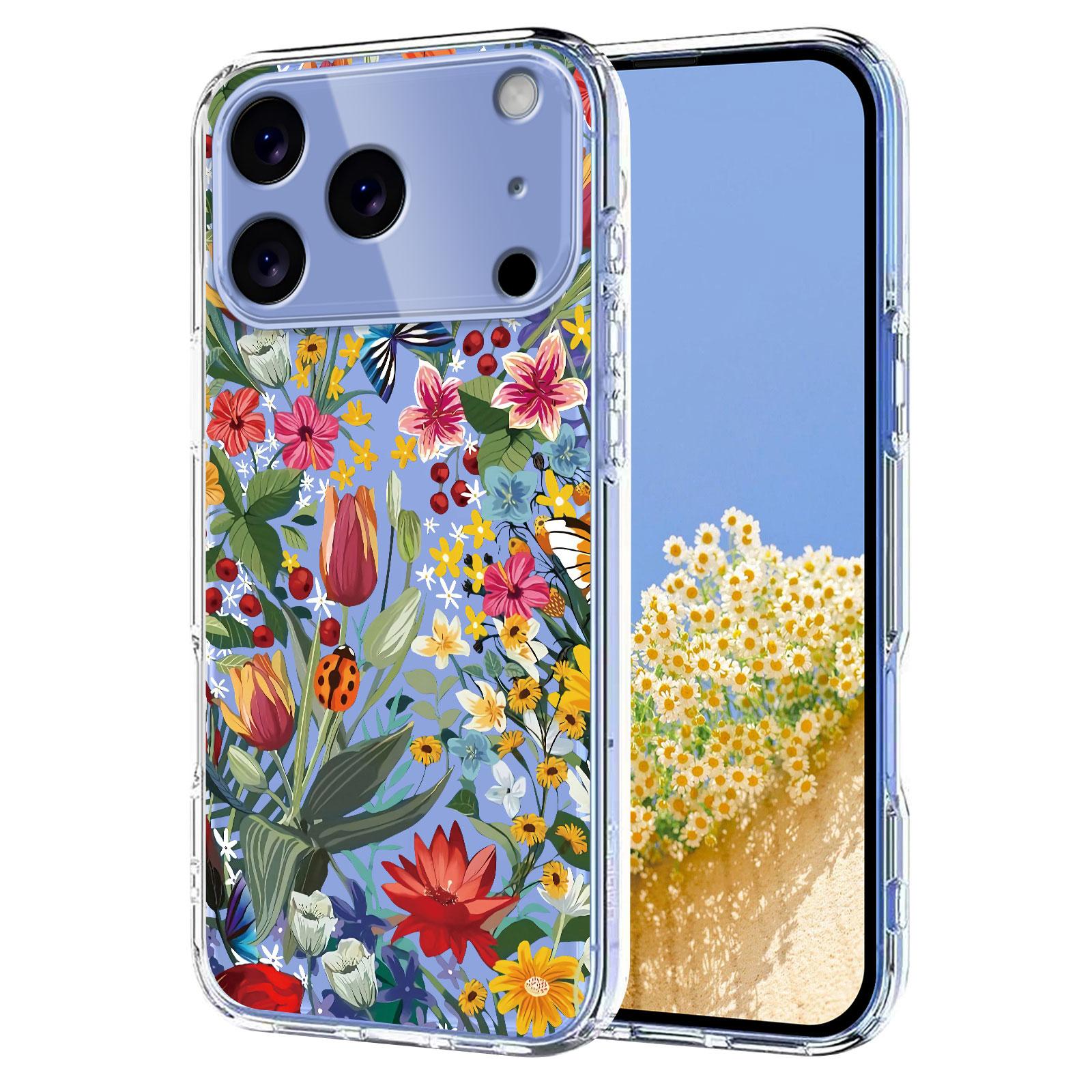 

For iPhone 17 Pro Case Butterfly Floral Pattern Printing TPU Phone Back Cover D