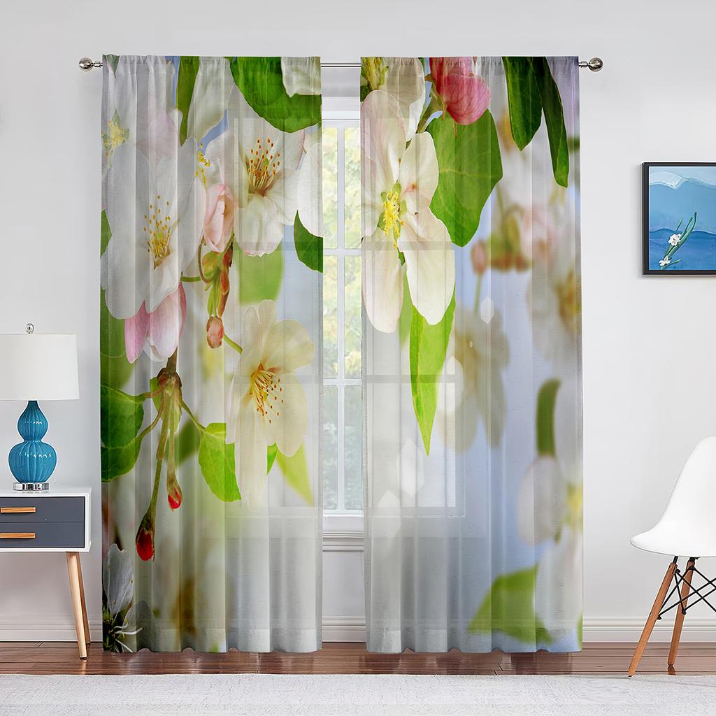 Vår Vackra Vita Blommor Blommig Skir Voile Gardiner för Sovrum Vardagsrum Kök Dekor Chiffong Tyll Fönstergardin