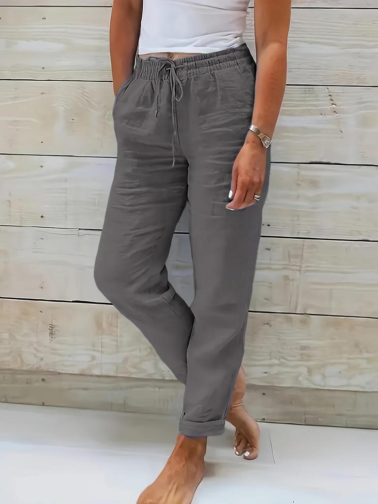 2025 Women's High Waist Cotton Linen Drawstring Casual Pants with Pockets