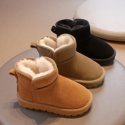 Nouvelles Bottes de Neige pour Enfants Hiver Chaussures pour Enfants Bottes pour Fille Couleur Unie Polyvalentes Garçons Causal Mode Bottes en Coton Peluche Épaissie