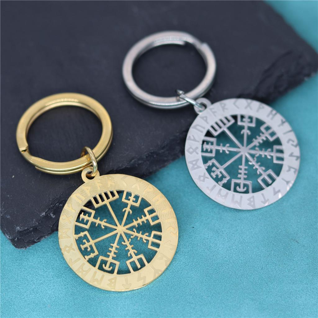Portachiavi Ciondolo Bussola Runica Vichinga Vegvisir in Acciaio Inossidabile per Uomo Gioielli Amuleto Nordico 12 Costellazioni