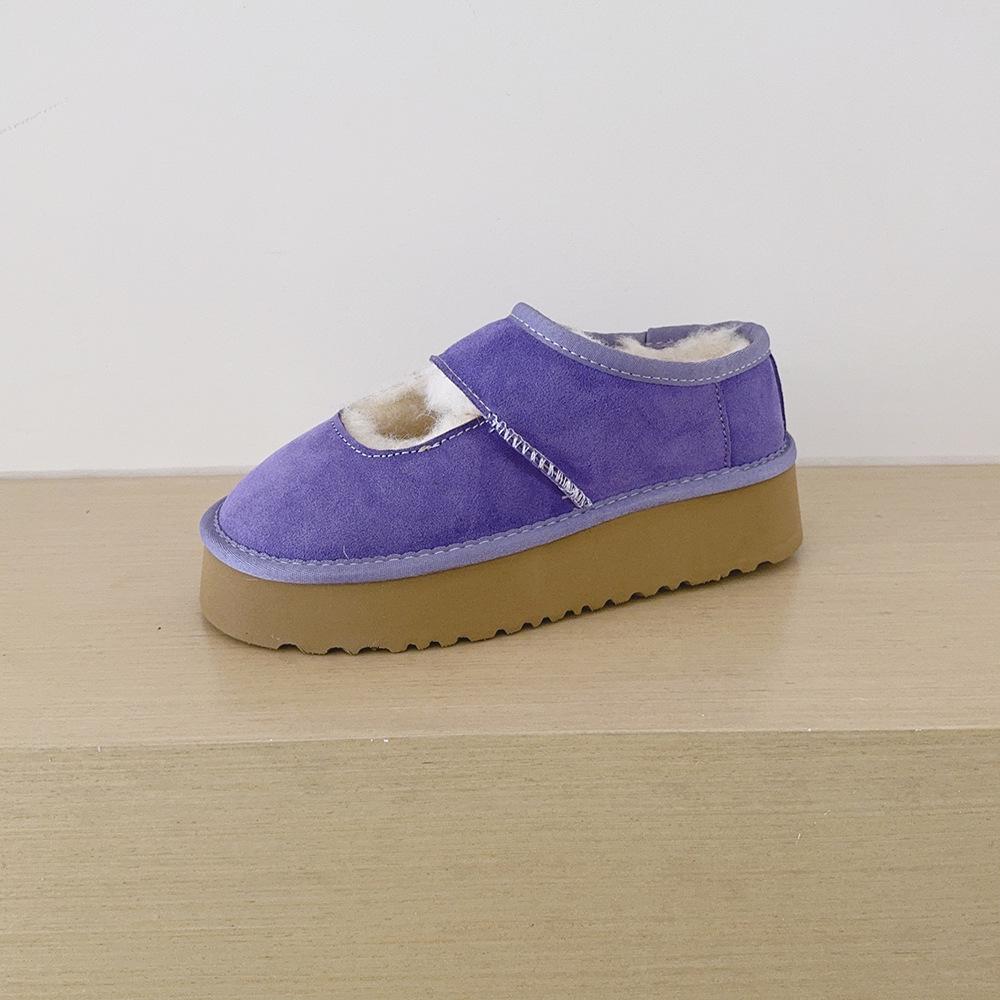 Cowhide Velvet-Lined Women's Winter Mary Janes with Thick Soles