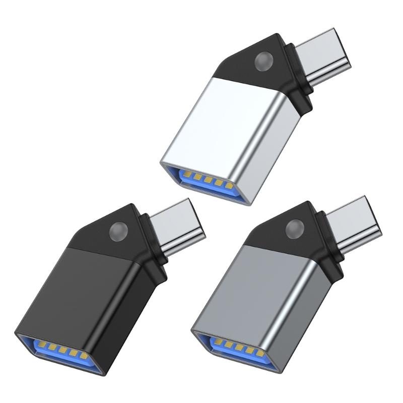 45 Degree Type C to USB3.0 Adapter Data Transmission Connector with Indicator Compatible for Mobile Phone Laptop Tablet