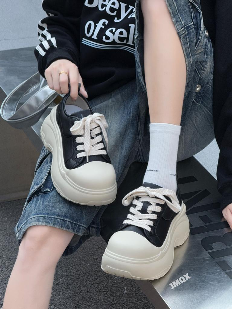 Little white board shoes white sneakers women's 2025 spring new platform little white shoes ugly cute big head bread shoes board shoes
