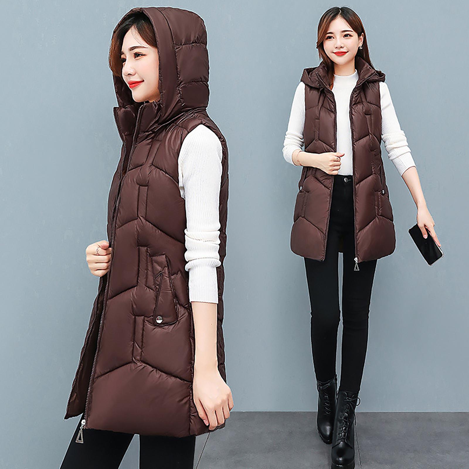 

Жіноча осінньо-зимова куртка середньої довжини зі знімним капюшоном і повсякденним пухом із бавовни XL кавовий