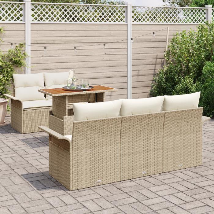 VidaXL Ensemble de canapés de jardin 6 pièces avec coussins Beige Poly Rotin Acacia 3349273