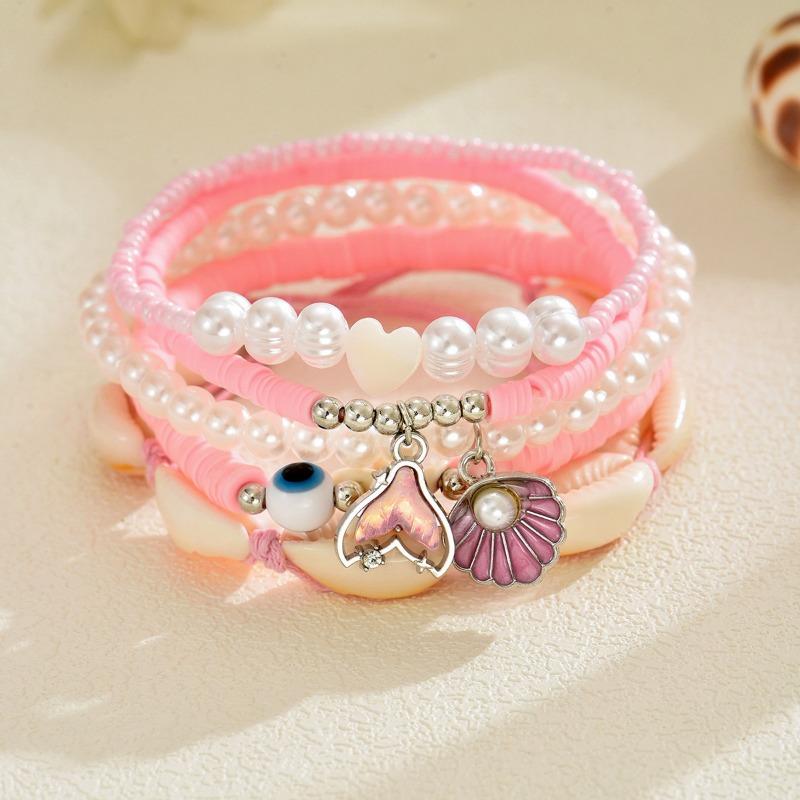 Shell Bracelet Jewelry, Summer Ocean Wind Starfish Jewelry, Pink Soft Pottery Pearl Bracelet for Women
