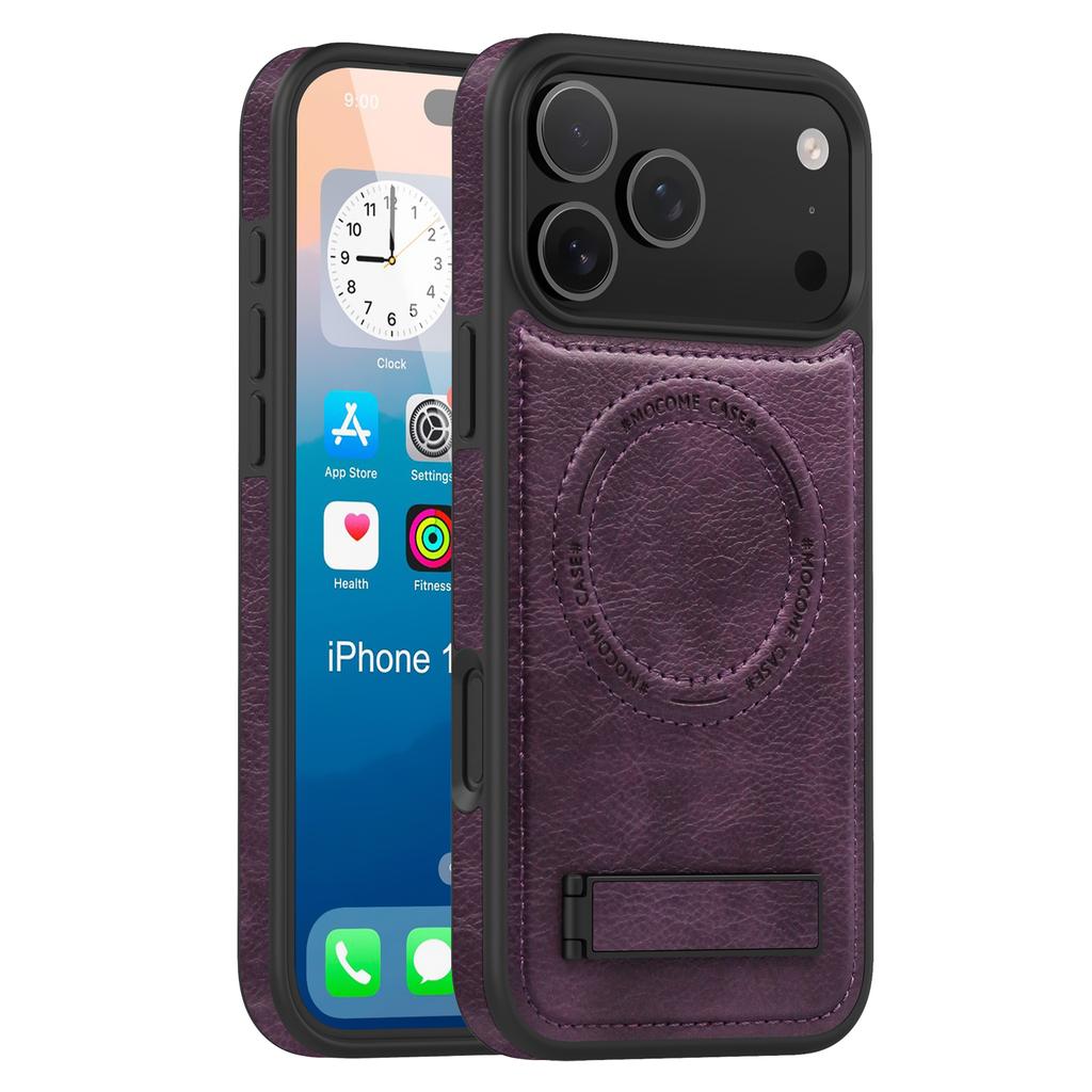 Luxury Magnetic Wireless Charging Leather Phone Case For Magsafe Case For iPhone 17 16 Pro Max 15 14 Plus Back Cover Holder Stand