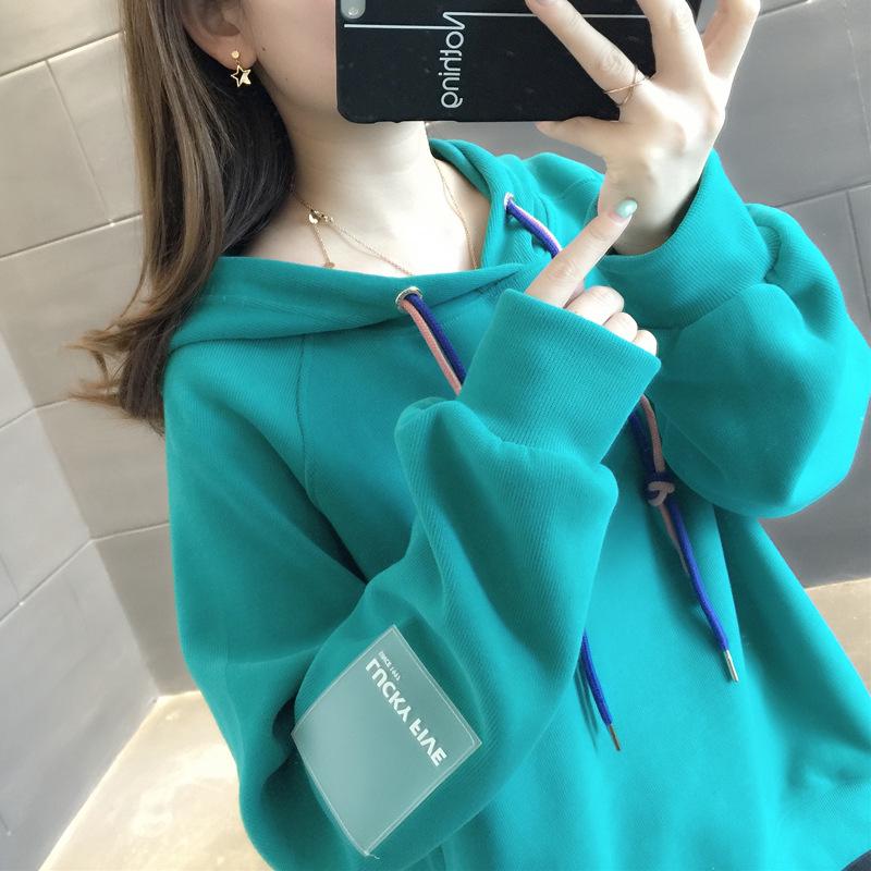 Korean Style Harajuku Loose Fit Hoodie for Women - Velvet Thickened, Trendy BF Style, Long Sleeve Jacket for Autumn/Winter