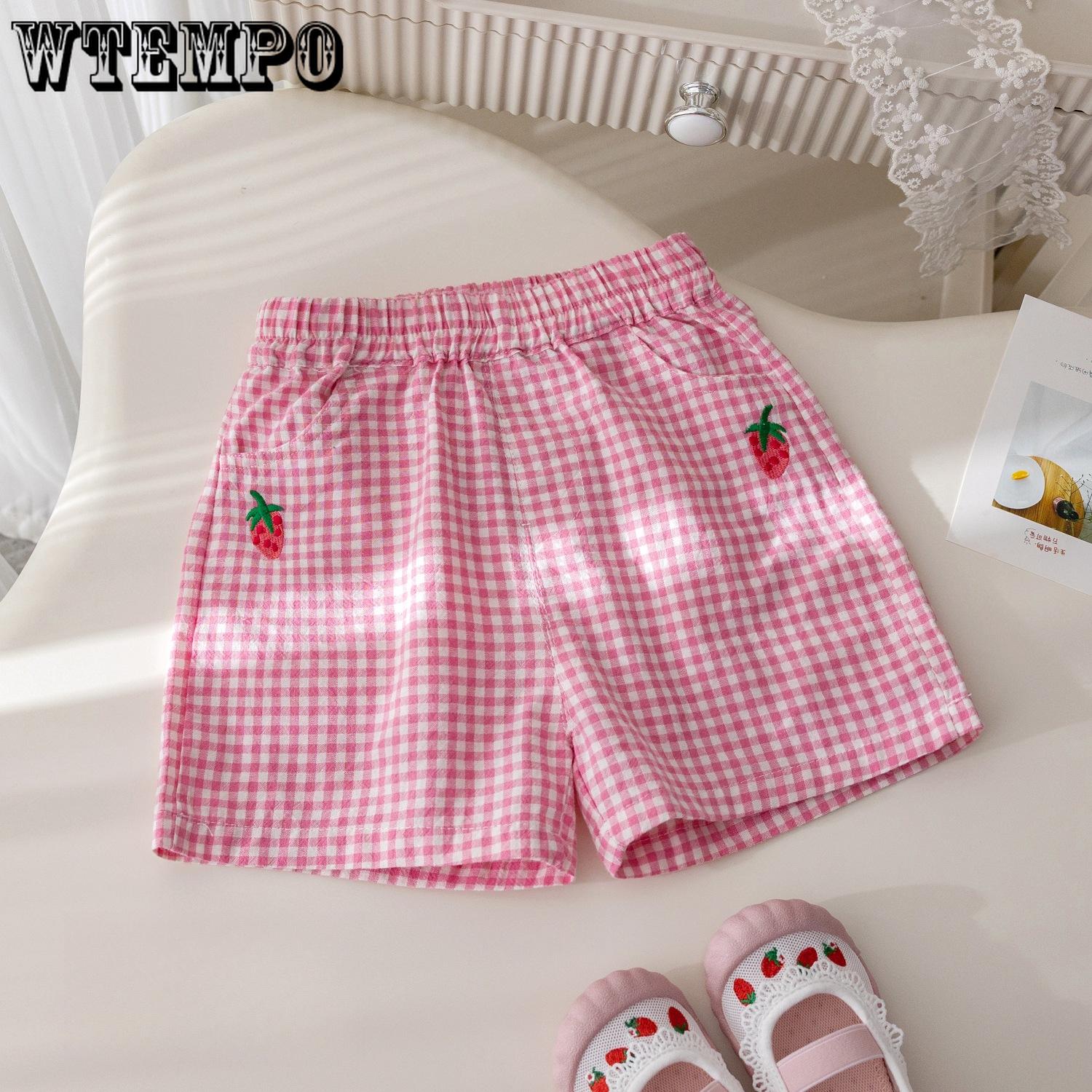 

Летние шорты для девочек с узором в деревенском стиле, корейские повседневные брюки с вышивкой свежей клубники для девочек, детские летние шорты 130
