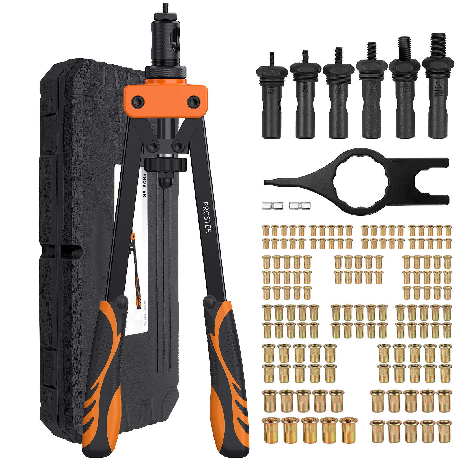 

Proster Hand Riveter Compatible with Includes 150 Rivet Nuts Set, Two-Handed, M3, M4, M5, M6, M8, M10, etc., (Orange) оранжевый