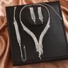 Fashionable Tassel Sparkling Rhinestone Necklace Earring Jewelry Set, Light Luxury Style High-end Jewelry Set