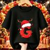 Cotton Kids Christmas T‑Shirt Cartoon Santa Antlers String Light A‑Z Print Short Sleeve O‑Neck X‑mas Party Tee Children Clothing