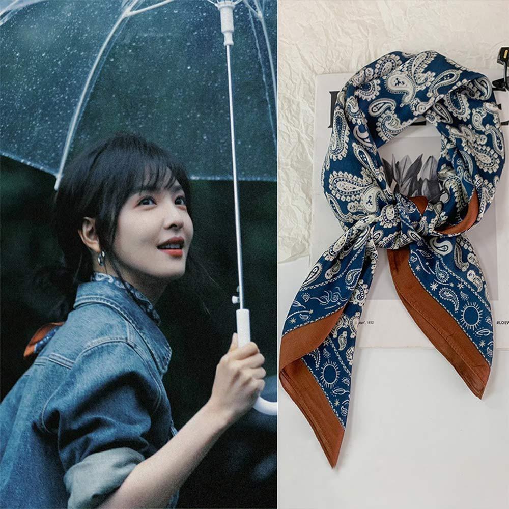 Double Sides Silk Scarf Flower Pattern Head Handkerchief Trendy Bandana  Gift