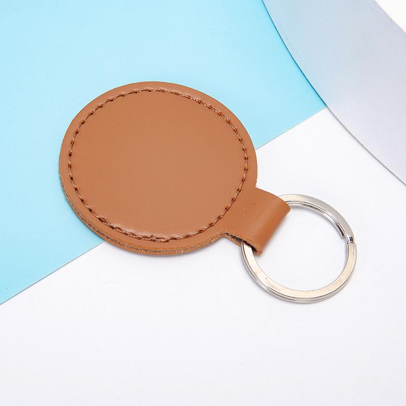 Vintage PU Leather Round Keychain Pendant - Stylish Car and Bag Accessory
