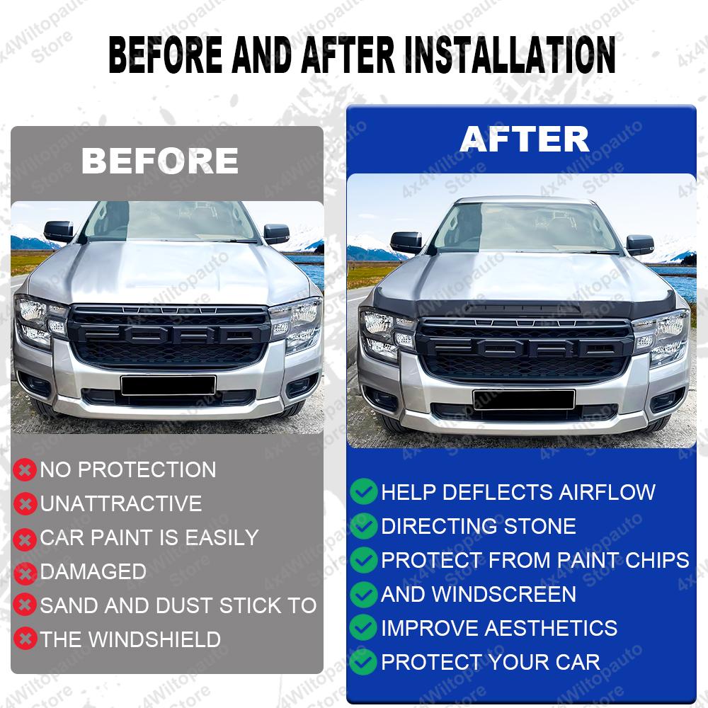 Bonnet Guard Bug Shield Hood For Ford Ranger T9 2025 2025 XLT XLS XL Raptor Wildtrak Bug Deflector Car Exterior Accessories