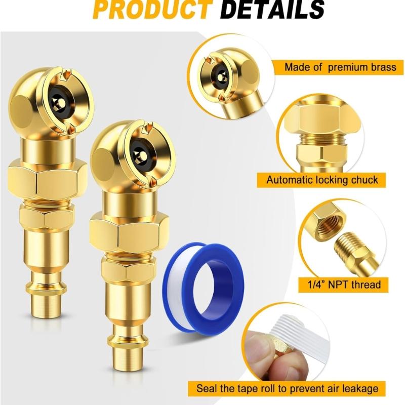 Quick Release 1/4NPT Brass Air Nozzle Coupler Corrosion Resistant Easy Tool Free Installation for Tire Inflators and Pum