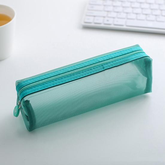 Solid Color Zipper Transparent Mesh Pencil Case Pen Storage Bag Student Gift