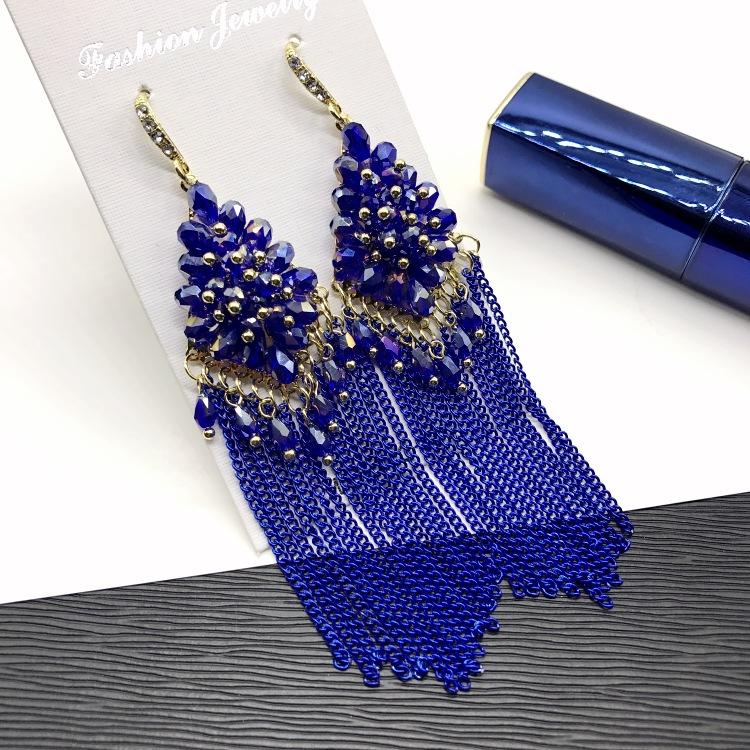 Light Luxury Crystal Diamond Long Earrings, Retro Style Temperament Fringed Earrings, Versatile Stud Earrings with Accessories