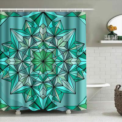 Vibrant Geometric Shower Curtain Waterproof Fabric with Modern Art Design for Bathroom Decor In Green-blue Tones