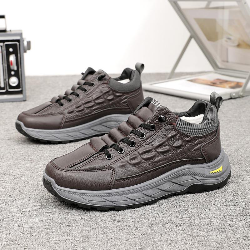 

Cotton shoes men s crocodile pattern winter velvet thickened men s shoes lace-up single cotton large size shoes men s 47