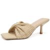 Fashion Fashion Women's Sandals Mule Heels Square Toe High-heeled Sandals Woman Summer Shoes Weaving Design High Heels Stiletto 6.5 CM