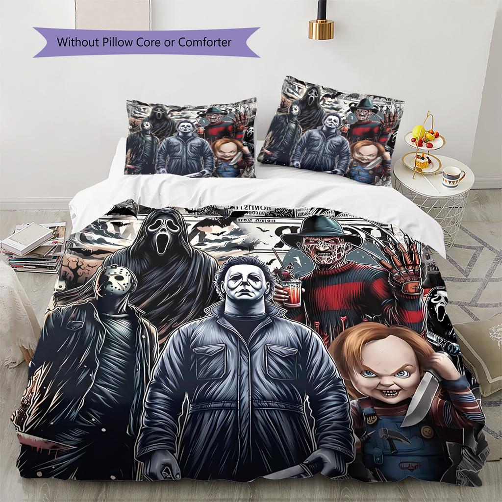 Horror Killer Pattern Bedding Quilt Set Quilt Cover Pillowcase Home Decoration Gift (1 * Duvet Cover + 2 * Pillowcase, Without Core)