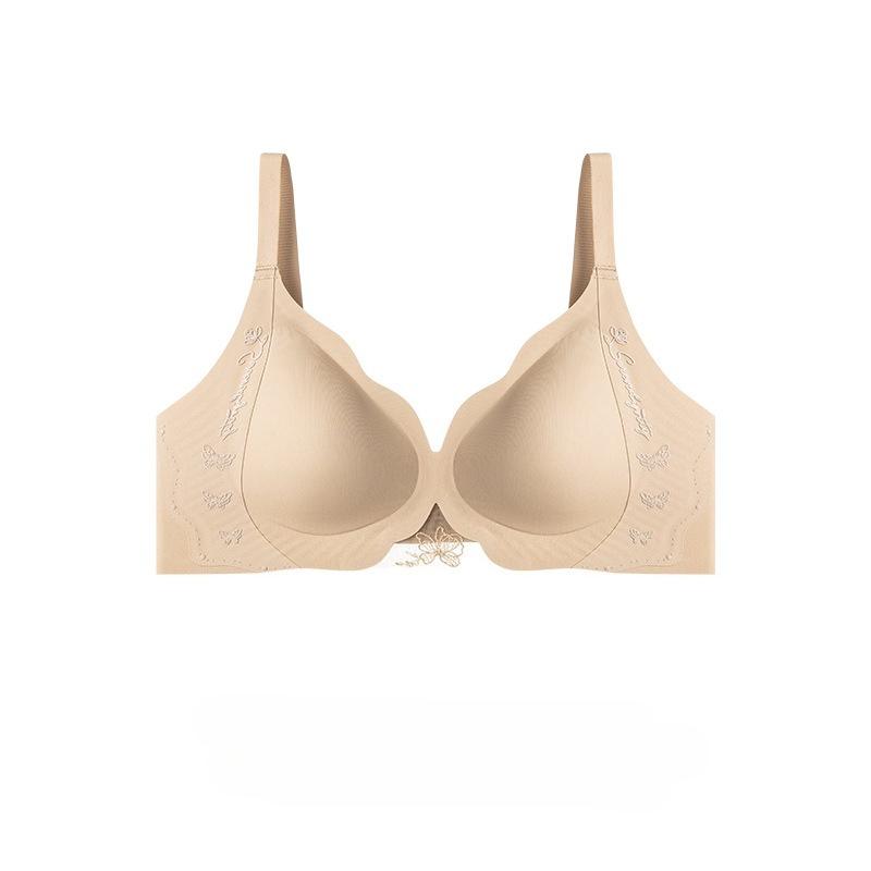 Seamless Soft Support Cup Bra, Sexy Deep V Simple Glossy Lace Butterfly Bra