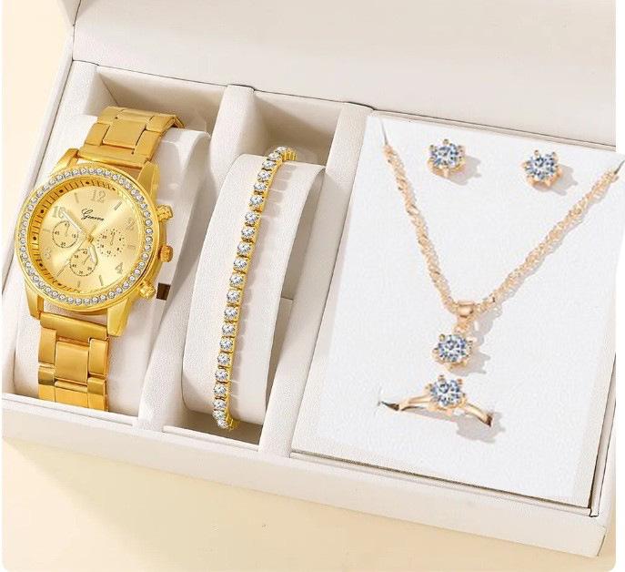 5-Piece Women's Versatile Quartz Wristwatch Set with Steel Band