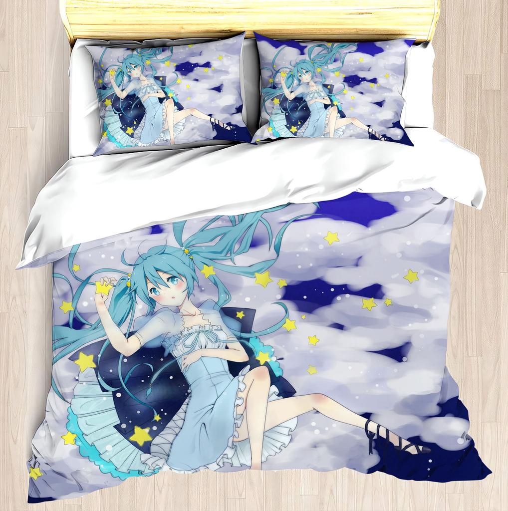 Hatsune Miku Anime Haus Schlafzimmer Komfort Nordisches Polyester Material Geeignet für Kinder und Erwachsene 3-teiliges Set