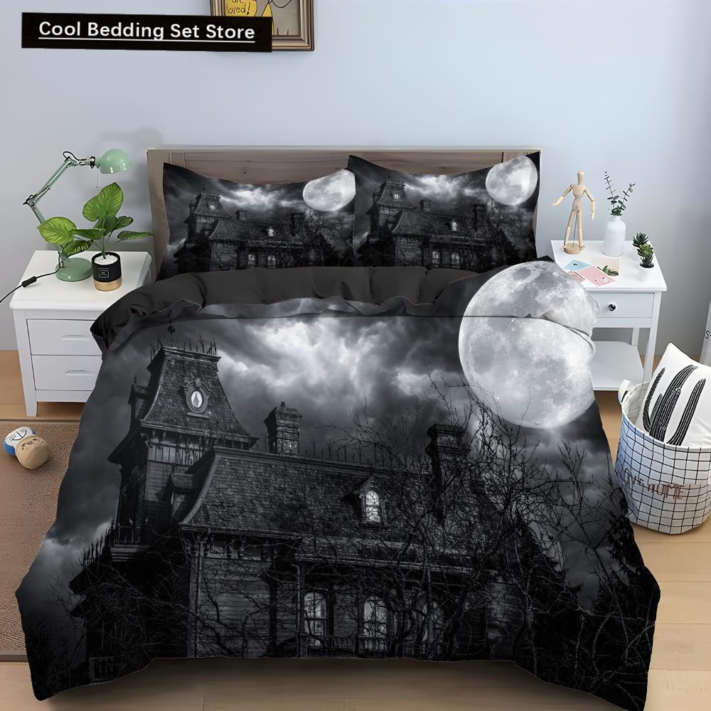 Halloween Horror Pumpkin King Queen Duvet Cover Night Witch Bedding Set Bat Moon Quilt Cover 2/3pcs Polyester Comforter Cover