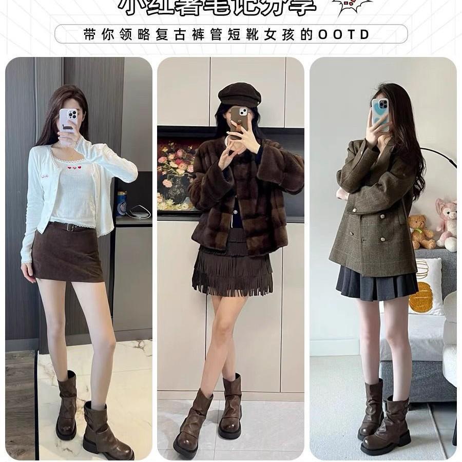 Martin Boots Women's Maillard Short Boots Women's 2025 New Spring and Autumn Single Boots Thick-soled Brown Trousers Knight Boots Martin Boots