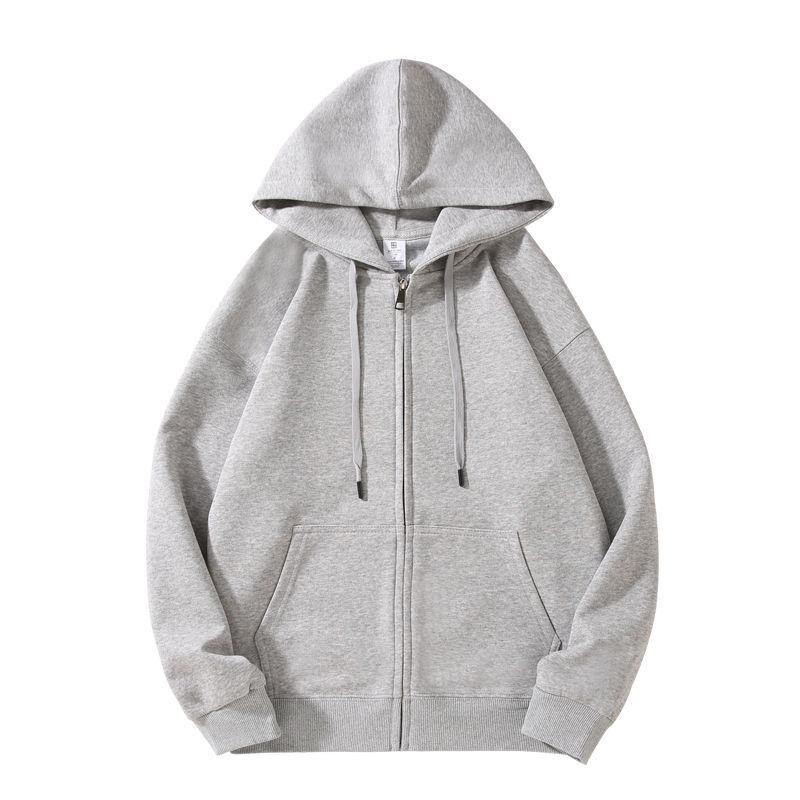Spring and Autumn Cardigan Sweater Men's Hooded Zipper Sports Heavy Gray Jacket Men