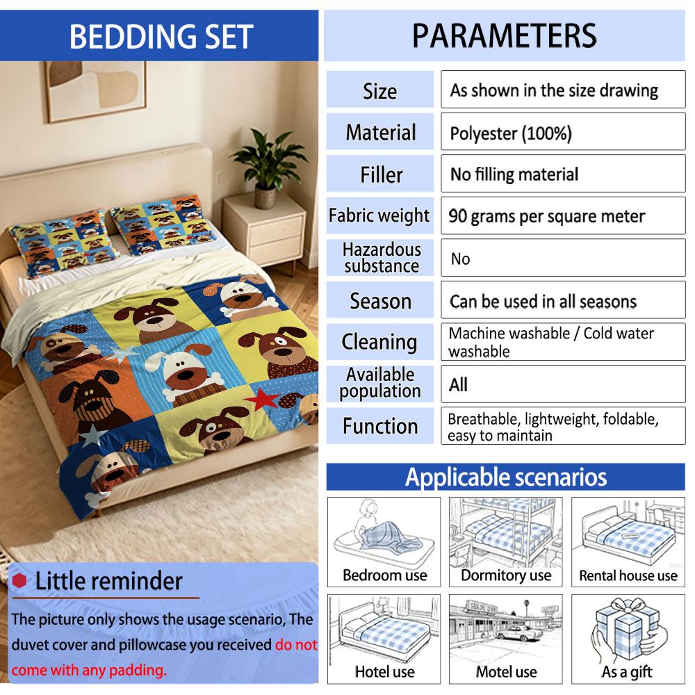 3PCS Colorful Plaid Cartoon Dog Star Duvet Cover Set, No Insert, Soft Machine Washable Bedding Decor